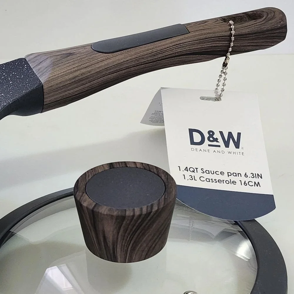 D&W Premium Cookware 6.3in Saucepan Casserole with Lid Aluminum 1.4QT Charcoal‎